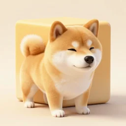 A shiba inu that is in the shape of a cube.