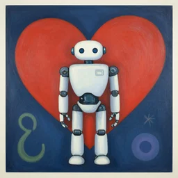 a robot in love, 8 k, centered, matte painting in the style of alexander jansson, mark ryan and kandinsky, zoomed out, from far away