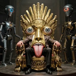 movie still of 4 foveated eyes on brass throne tongue room inhabited only by machine dreams, by liam sharp, jack kirby, jack gaughan, virgil finlay, alberto bontempi, shigeru komatsuzaki, wayne d barlowe, alex ross, enric torres, simon bisley & boris vallejo, alex ross, enric torres, hyper realism,