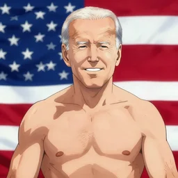 anime portrait of Joe Biden as a muscular anime boy over an American flag by Stanley Artgerm Lau, WLOP, Rossdraws, James Jean, Andrei Riabovitchev, Marc Simonetti, and Sakimichan, trending on artstation