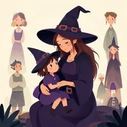 a witch mother with her witch todler daughter cel shaded vector art. shutterstock. behance hd by lois van baarle, artgerm, helen huang, by makoto shinkai and ilya kuvshinov, rossdraws, illustration