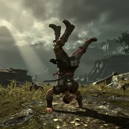 screenshot of a player performing a the horse tilt glitch in skyrim