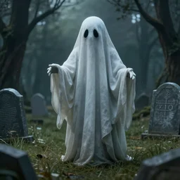 a mike campau photo - realistic render of a strange ghost in a graveyard