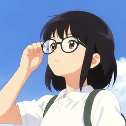 a girl using glasses looking to the sky, artwork by yoji shinkawa n - 6