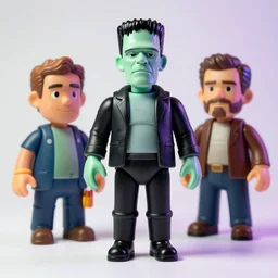 hyperrealistic rendering, frankenstein, by art of skinner and richard corben and jeff easley, product photography, action figure, sofubi, studio lighting, colored gels