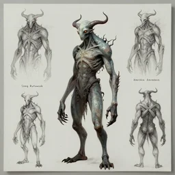 lovecraftian creature character design, character sheet, Moebius, Greg Rutkowski, Zabrocki, Karlkka, Jayison Devadas, Phuoc Quan, trending on Artstation, 8K, ultra wide angle, zenith view, pincushion lens effect