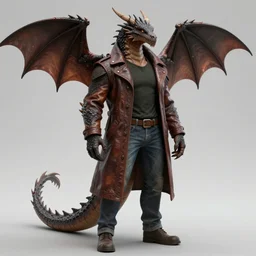 a humanoid dragon in a leather coat, T-shirt, and jeans Trending on artstation DeviantArt Pinterest furaffinty Photorealistic HD 8k highlights and shadow detailed High Resolution
