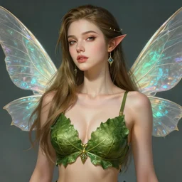 seductive beautiful breath of the wild great fairy portrait, big leaf bra, iridescent wings, highly detailed, d & d, fantasy, highly detailed, digital painting, trending on artstation, concept art, sharp focus, illustration, art by artgerm and greg rutkowski and fuji choko and viktoria gavrilenko and hoang lap