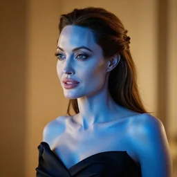 angelina jolie with bleu skin, warm lighting, 8 k