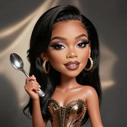 Cartoon caricature of Doja Cat with a spoon in her hand