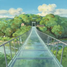 glass bridge, landscape painting by chuck jones makoto shinkai