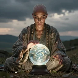 photo of a bald genie with a crystal ball played by jada pinkett