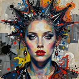 you are a beautiful prey for your sins detailed mixed media collage, assemblage, conteporary art, punk art, single realistic face, photorealistic, expressionism, masterpiece, perfect composition, spectacular quality, intricate flowing paint