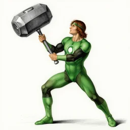 multicolor sketch of green lantern creating a giant hammer by sandro botticelli in 4 k ultra high resolution, with inspiring feeling