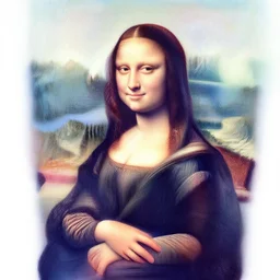 the mona lisa in pastel colors, blue, pink, white