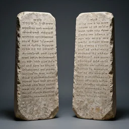 studio photography of two ancient stone tables, ten commandments, studio lighting, solid color background 8k
