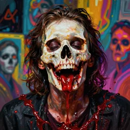 weird and disturbing portrait of todd solondz puking blood, skull, vivid colors, neon, art by ( ( ( kuvshinov ilya ) ) ) and wayne barlowe and francis bacon and artgerm and wlop and william - adolphe bouguereau