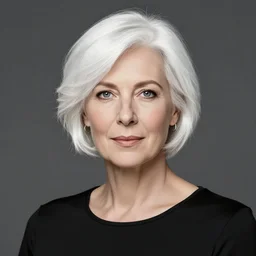 portrait of a woman with short white hair, medium shot, illustration, highly detailed, high quality, by robert hynes