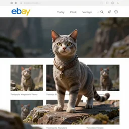 Images on the store website, eBay, Full body, Miniature of a cat worrior standing upright.