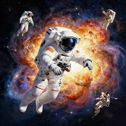 a beautiful artwork illustration, astronaut flying around a galactic explosion, by greg rutkowski and jesper ejsing and raymond swanland, featured on artstation, wide angle, vertical orientation