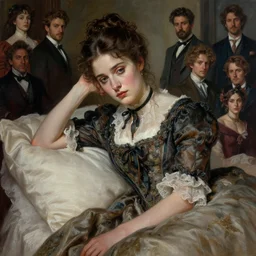 stylized portrait by aykutmakut of an artistic pose, composition, young victorian sad fancy lady in bed, cinematic moody colors, realistic shaded, fine details, realistic shaded lighting poster by ilya kuvshinov, magali villeneuve, artgerm, jeremy lipkin and michael garmash and rob rey