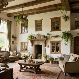 The interior of a decorated country house, photo realistic, well detailed, 8k
