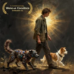 photo of a man walking a bizarre creature on a leash like a dog