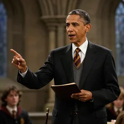 Obama teaching defense against the dark arts, still from Harry Potter, movie, detailed, 4K