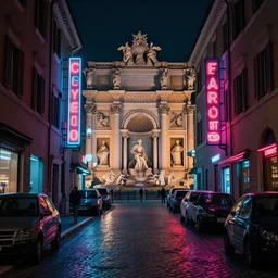 neon streets of rome, 4 k, award winning photo, cyberpunk style