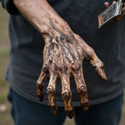 a man, the man's hands were pieces of charred wood, black curling patterns marked out his arthritic pose. a claw around a lost dream, a bus pass, or a soapy flannel. this gnarled lump never changed nor healed, save a slow relentless closing. each day, the gap between his palm and his fingertips shrunk, little by little. he knew that