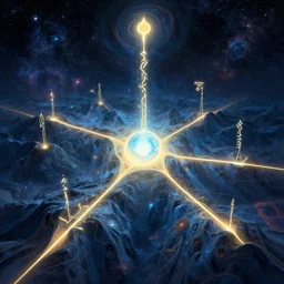 void manifold, timeline nexus, ascending universes, shining nordic runes, galaxy worth of computation, an illustration of philosophical concept by cgsociety and james gurney