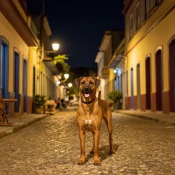 beautiful night telephoto of bar streets of Brazil | Rhodesian Ridgeback | photo, dslr, nikon lens, night time photography