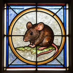 a mouse in the center of a stained glass window, famous work