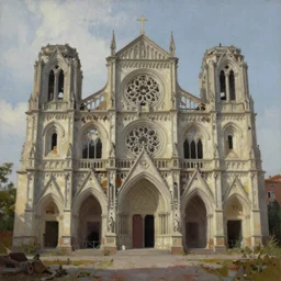 oil painting of an abandoned cathedral