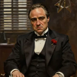 a painting of sterling malory archer as the mob - boss in the godfather, by arthur suydam trending on artstation, oil painting rebrandt