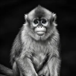 black and white cctv footage of golden snub nosed monkeys in the dark staring at the camera