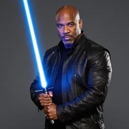 steve harvey holding a lightsaber