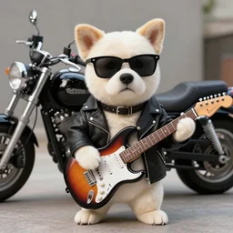 cool dog named cooper who is annoying with sunglasses and a leather jacket, and a motorcycle, oh and uhhh yeah idk yeah an electric guitar or like that's good and send