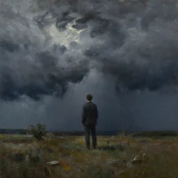 standing against the storm, oil painting, dark