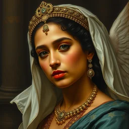 detailed potrait of pretty 8 0's srilankan woman as greek goddas in baroque painting, painting by james jean, craig mullins, j. c. leyendecker, lights, art by ernst haeckel,