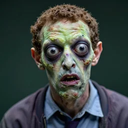 macro photo of mark zuckerberg zombie,