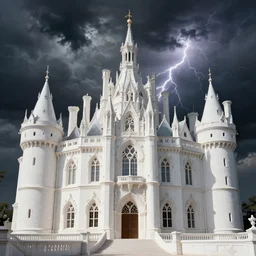 A extremely highly detailed majestic hi-res beautiful, highly detailed painting of a white brick immaculate castle in black scary storm clouds high detail,ethereal, dramatic lightning, rim light, hyperrealistic, photorealistic, octante render, elegant, cinematic, high textures, hyper sharp, 8k, insanely detailed and intricate, graphic design, cinematic atmosphere, hypermaximalist, hyper realistic, super detailed, 4k HDR hyper realistic high quality by Michelangelo Merisi da Caravaggio,