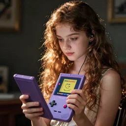 girl playing gameboy color by little thunder