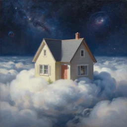 a painting of a house in the clouds, james paick, 8 k, surreal, photorealistic, octane render, matte painting, cosmic,