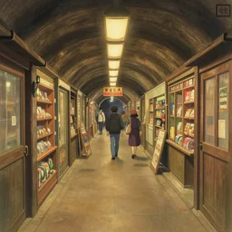 japanese shopping underground passage, ghibli style
