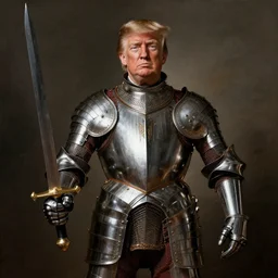 donald trump!!!!!!!, donald trump, wearing knight ’ s armor, holding a spectacular broadsword, by annibale carracci, two arms, two legs, donald trump ’ s face, donald trump!!!!!!!!!!!!, symmetrical face!!!!!!, highly detailed face, amazing face, perfect face