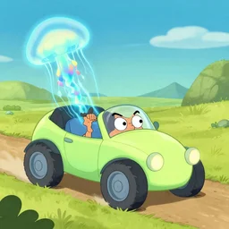 prehistoric electric car from the Flintstones powered by jellyfish