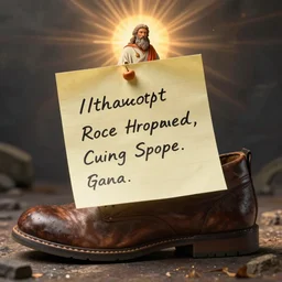 an actual photo of the 11th commandment, written on a stone post it note and stuffed in a shoe when moses ran out of space, by God and co