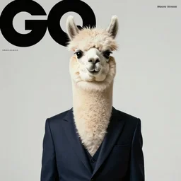 anthropomorphic llama in a suit cover shot gq magazine