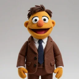 dwight schrute with brown suit as a muppet. highly detailed felt. hyper real photo. 4 k.